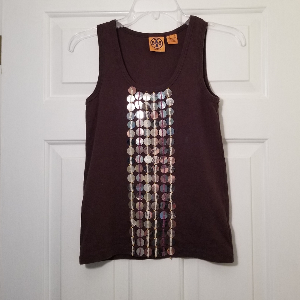 Tory Burch Brown Sequin Tank Top